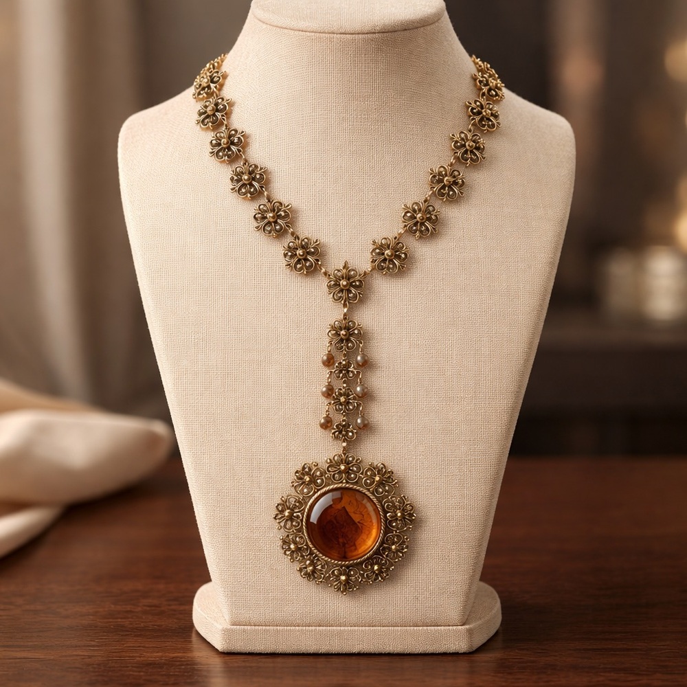 Vintage-Goldette Gold Necklace with Amber Accent